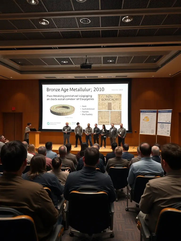 A photo of researchers presenting their findings at an APRAB-sponsored conference on Bronze Age metallurgy.